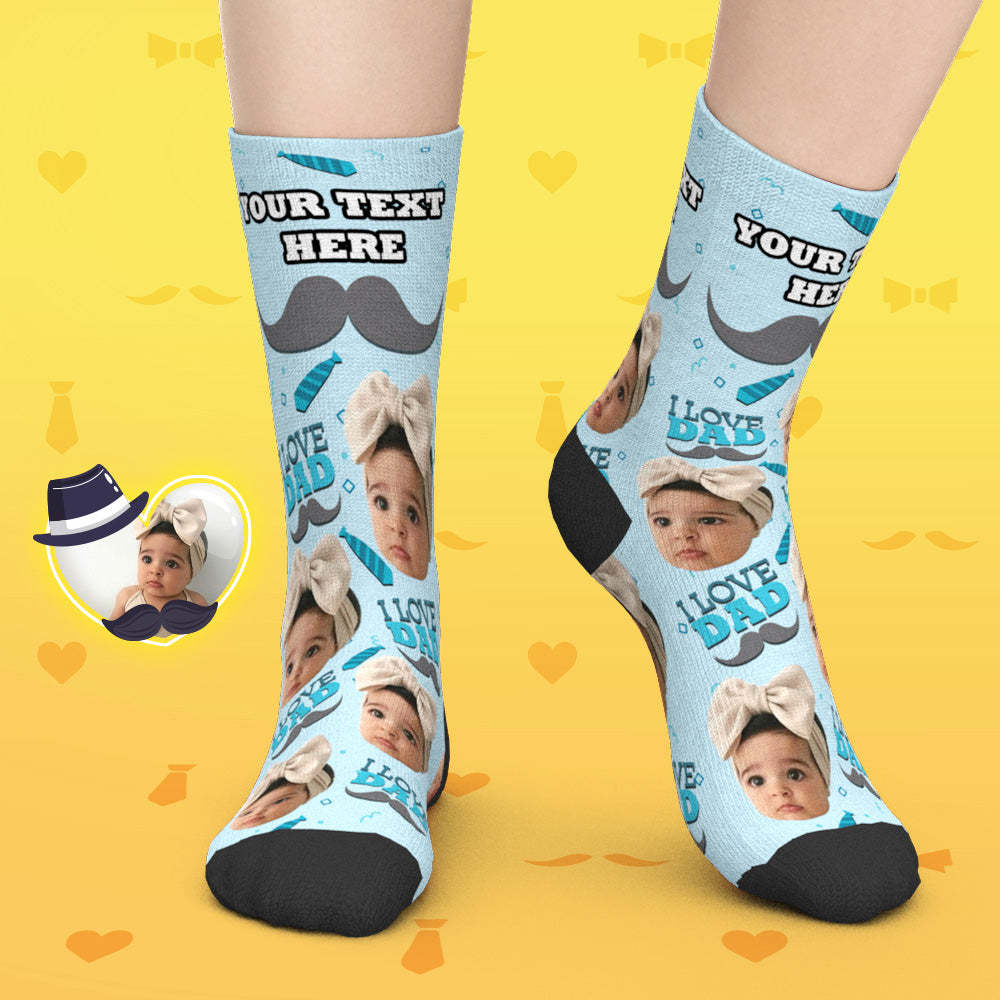 Custom Face Socks Add Pictures and Name I Love Dad Socks - PhotoBoxer