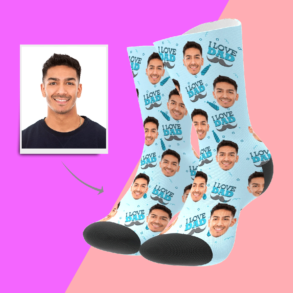 Custom Face Socks Add Pictures and Name I Love Dad Socks - PhotoBoxer