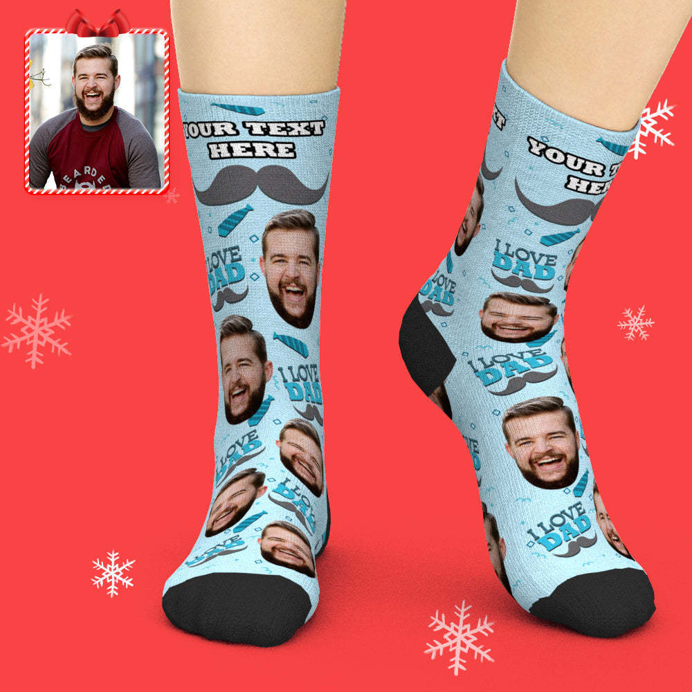 Custom Face Socks Add Pictures and Name I Love Dad Socks - PhotoBoxer