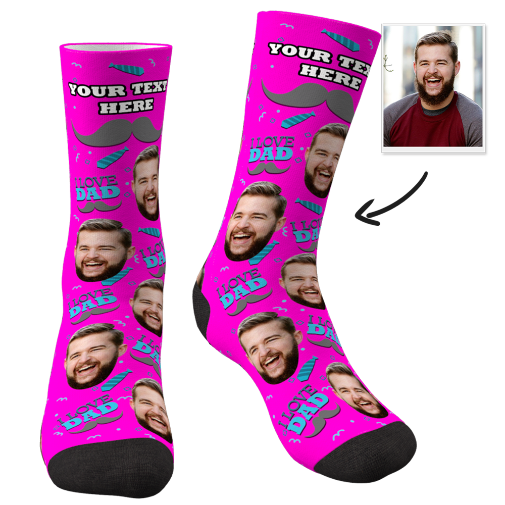 Custom Face Socks Add Pictures and Name I Love Dad Socks - PhotoBoxer