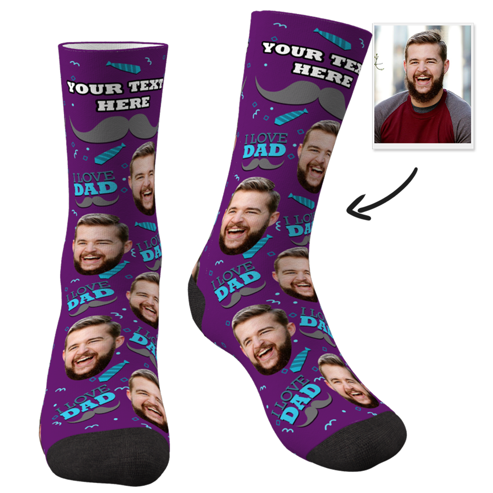 Custom Face Socks Add Pictures and Name I Love Dad Socks - PhotoBoxer