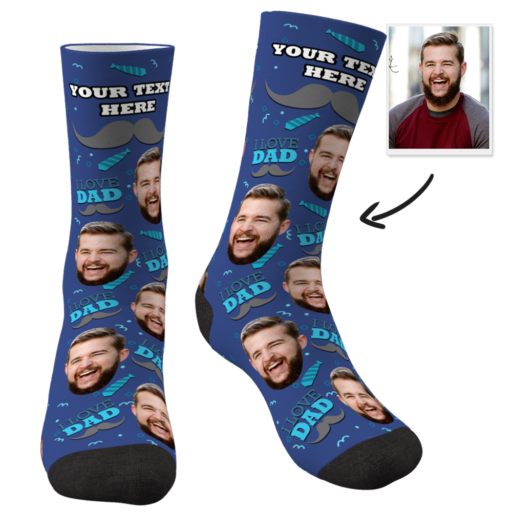 Custom Face Socks Add Pictures and Name I Love Dad Socks - PhotoBoxer