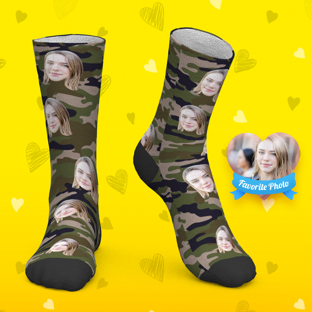 Custom Socks Personalized Camo Socks (Green) - PhotoBoxer