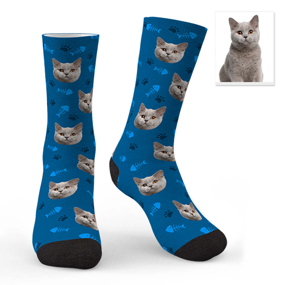 Custom Lovely Cat Photo Socks CWZ050 - Blue - PhotoBoxer