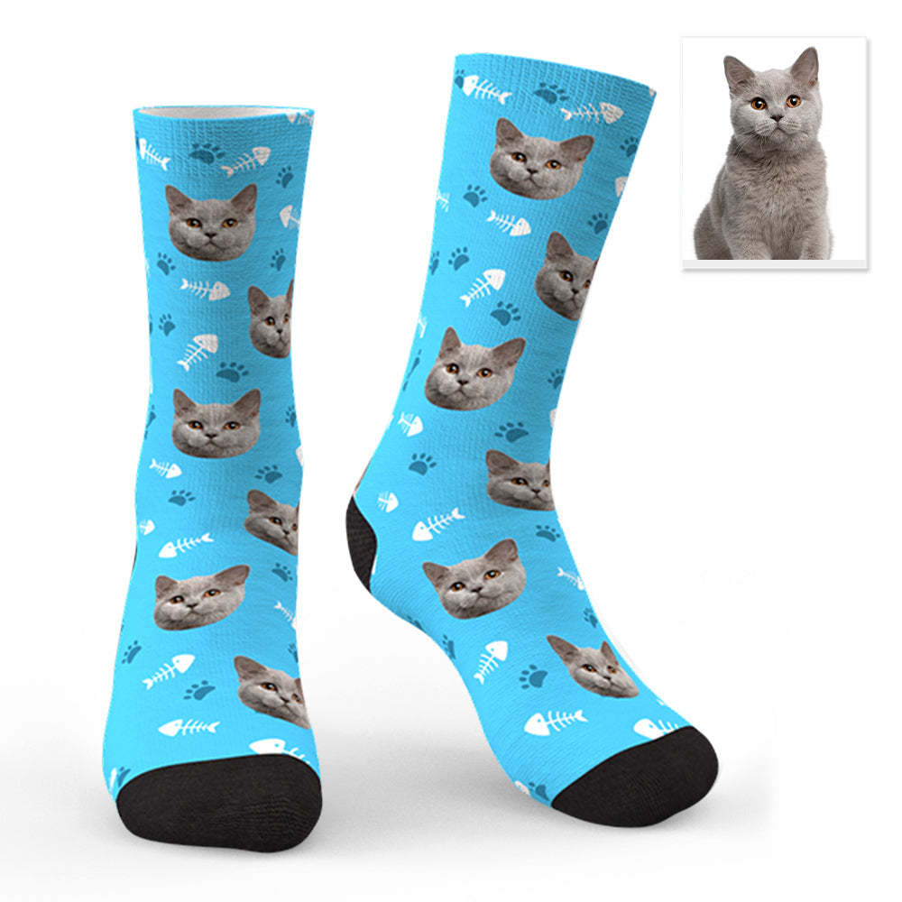 Custom Lovely Cat Photo Socks CWZ050 - Blue - PhotoBoxer