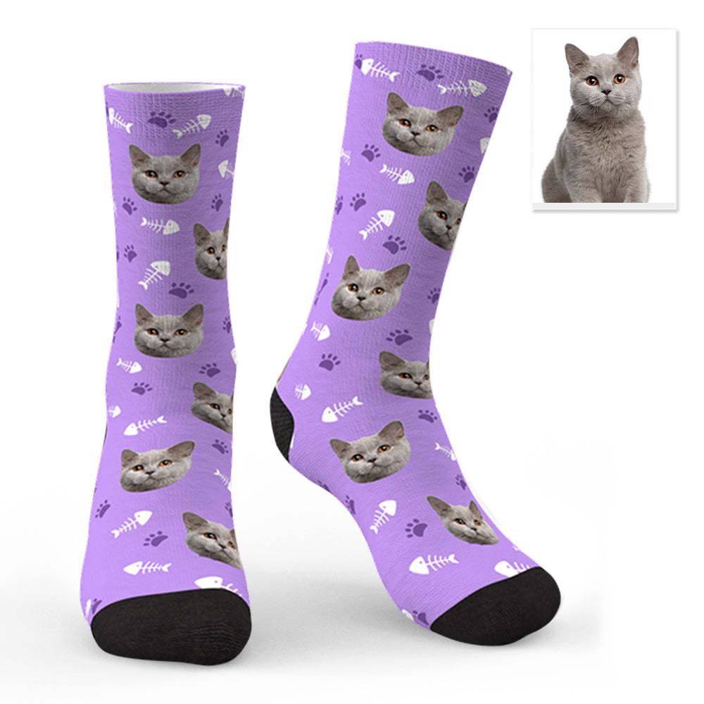 Custom Lovely Cat Photo Socks CWZ050 - Blue - PhotoBoxer