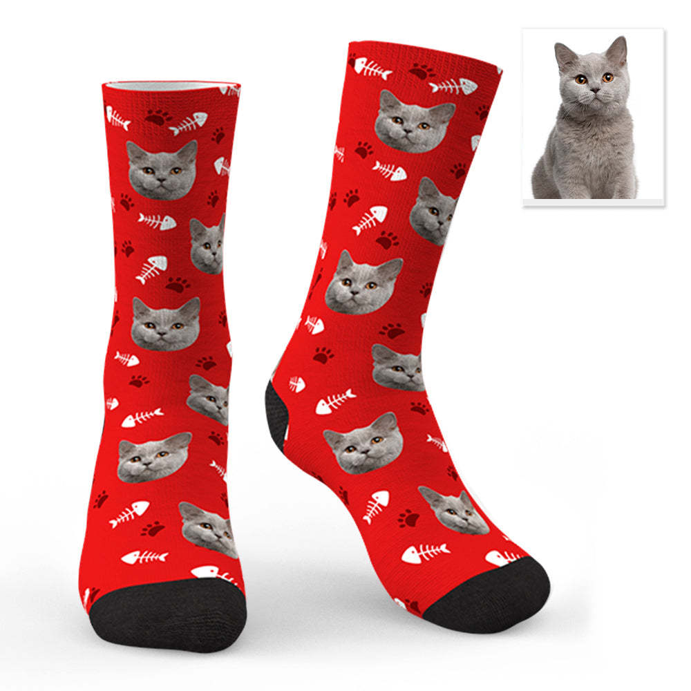Custom Lovely Cat Photo Socks CWZ050 - Blue - PhotoBoxer