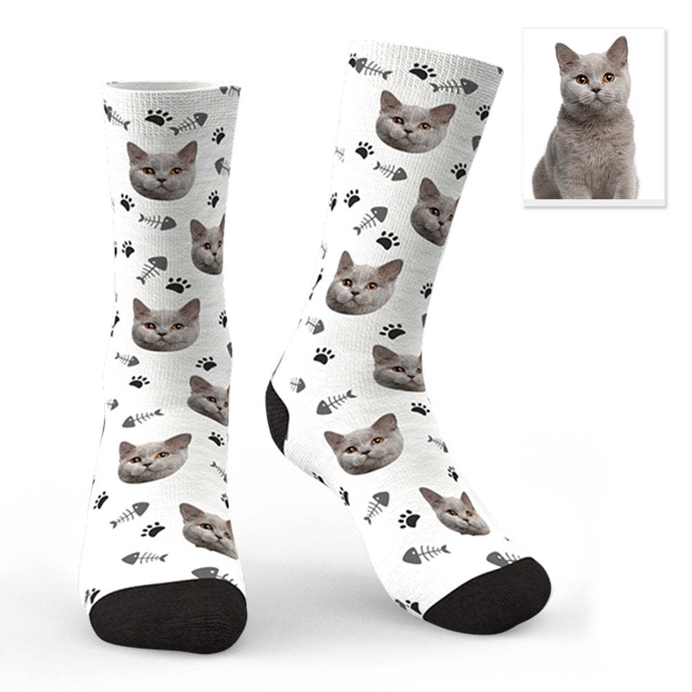 Custom Lovely Cat Photo Socks CWZ050 - Blue - PhotoBoxer