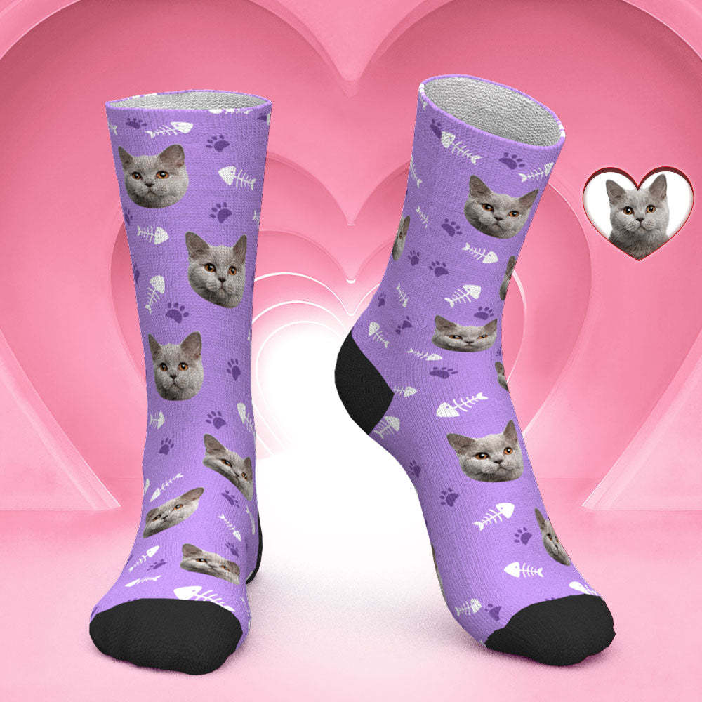 Custom Lovely Cat Photo Socks CWZ050 - Blue - PhotoBoxer