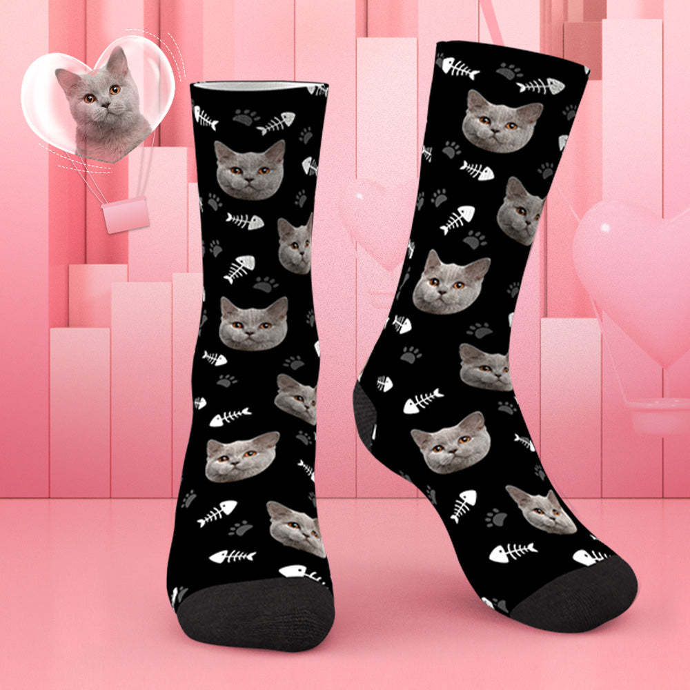 Custom Lovely Cat Photo Socks CWZ050 - Blue - PhotoBoxer