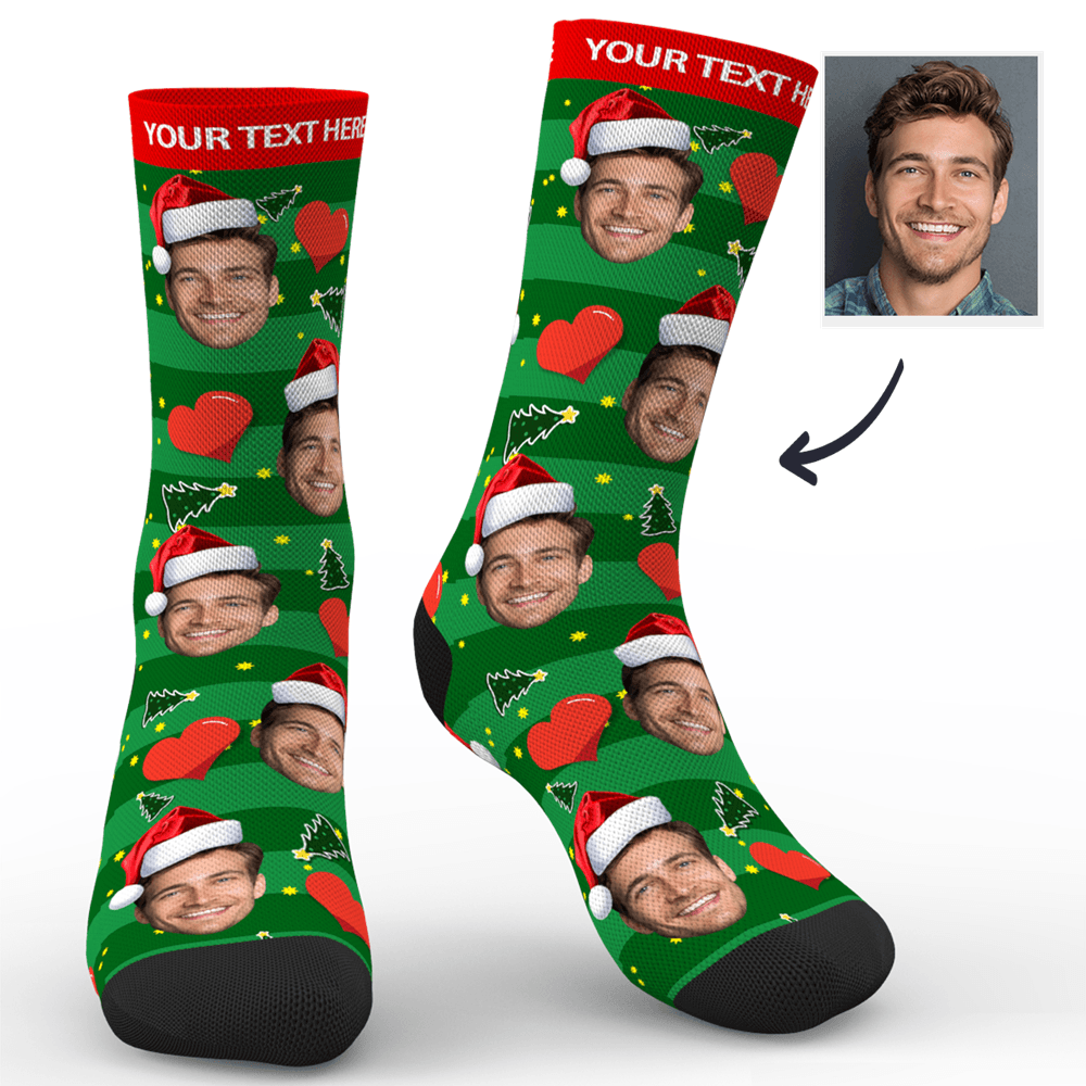 Christmas Gifts Custom Face Socks with Hearts - Put Any Photo on Socks - PhotoBoxer
