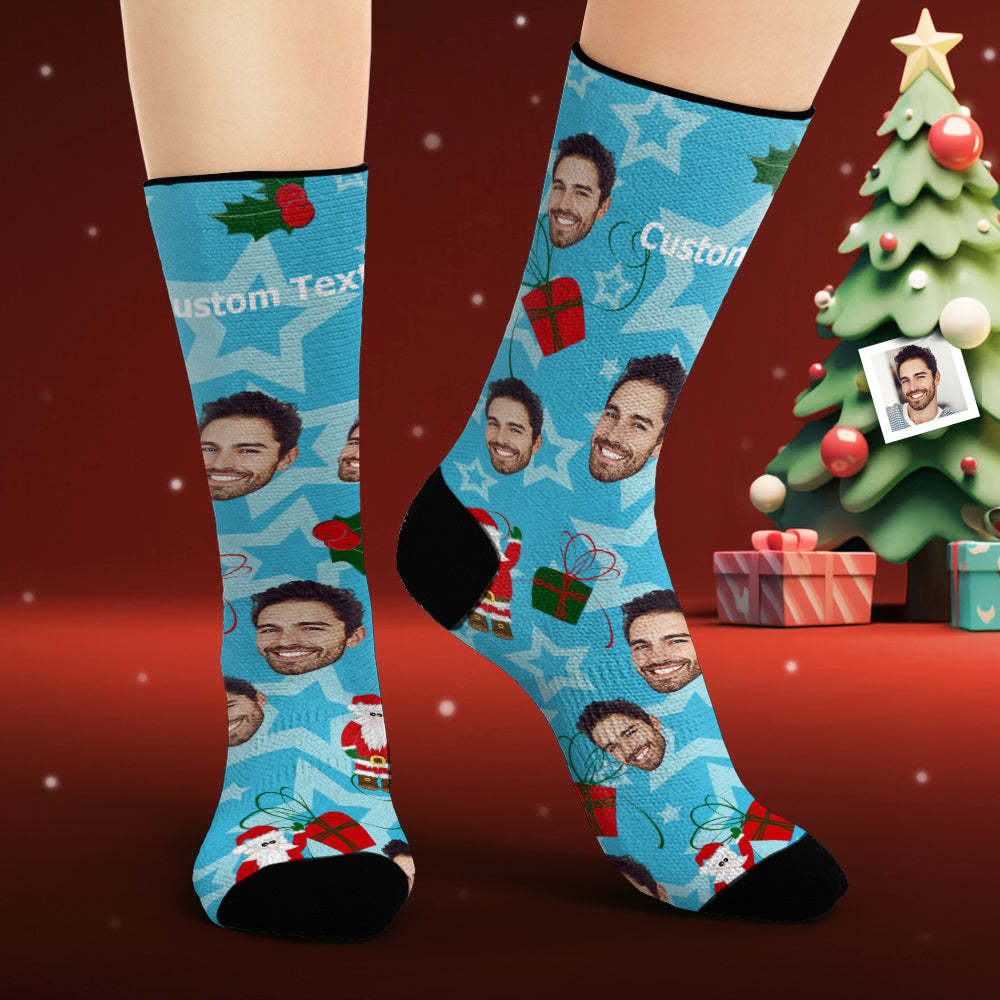 Custom Face Socks Personalized Photo Socks Santa Claus and Mistletoe - PhotoBoxer