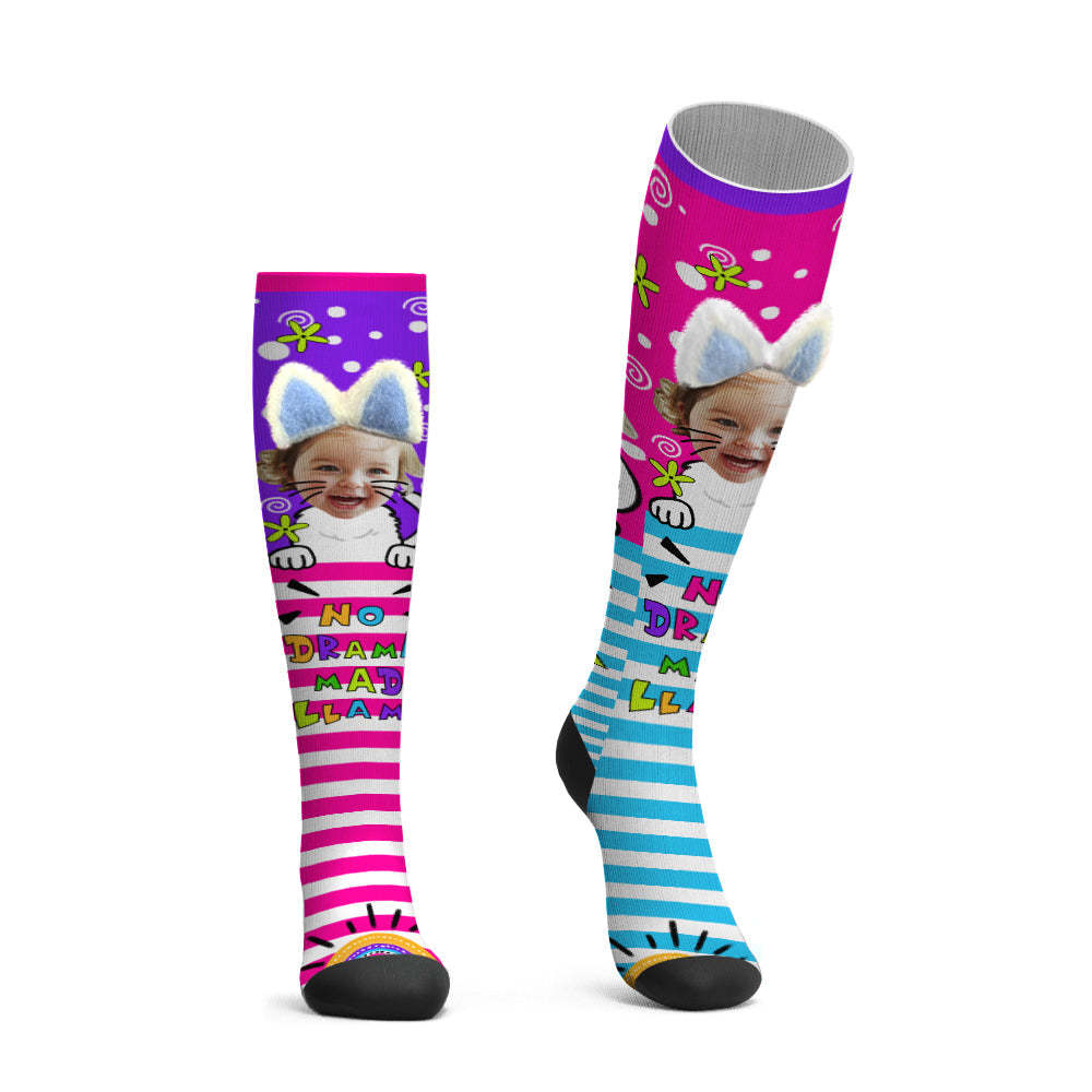 Custom Face Socks Knee High Socks 3D Cat Ear Cartoon Socks - PhotoBoxer