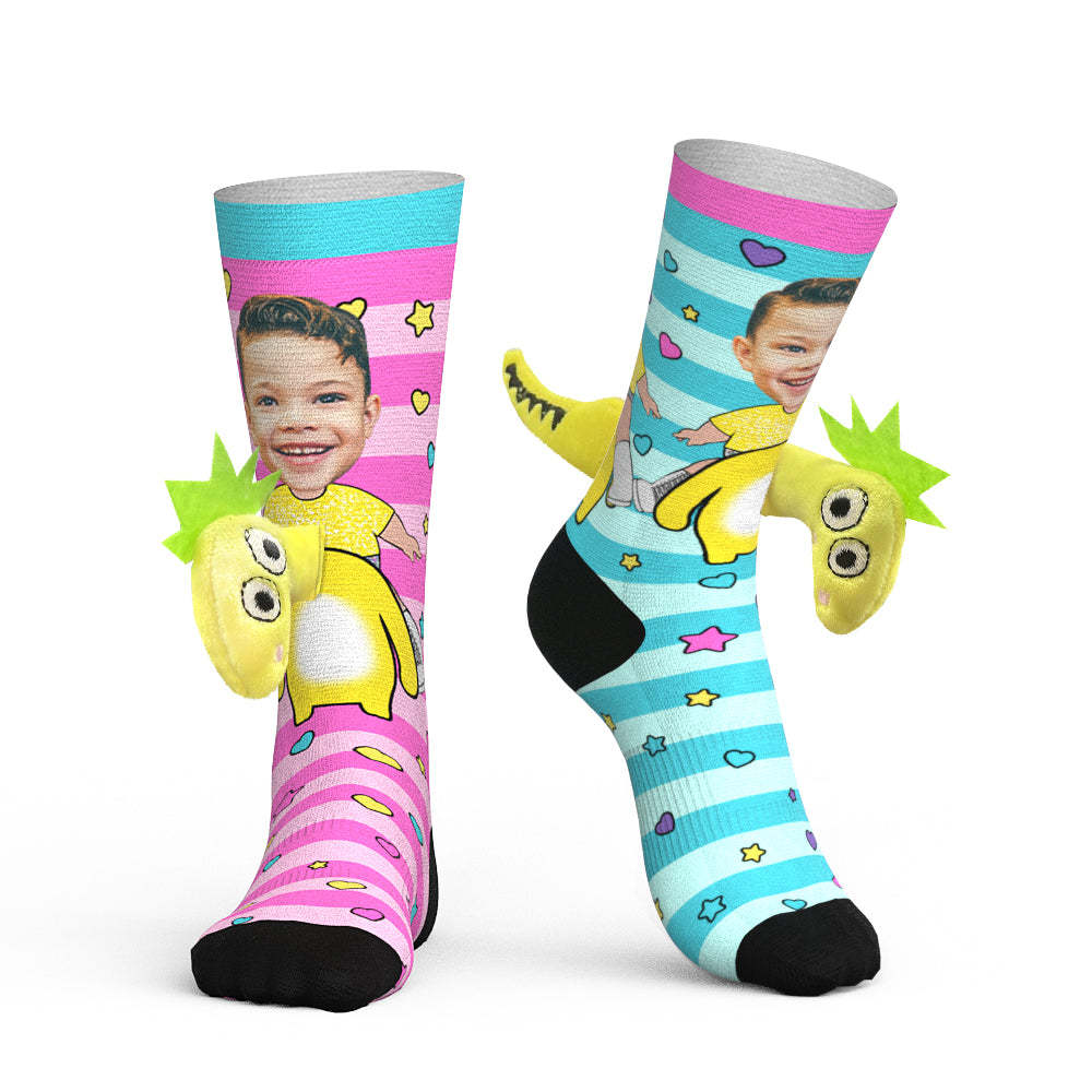 Custom Face Socks Personalized 3D Dinosaur Socks - PhotoBoxer