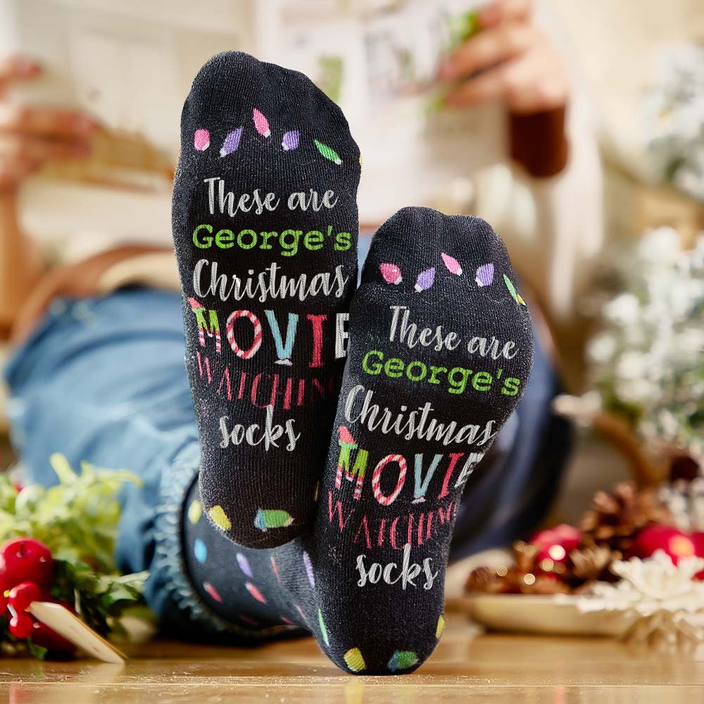 Custom Name Socks Personalized Christmas Light Socks Movies Watching Socks Merry Christmas - PhotoBoxer
