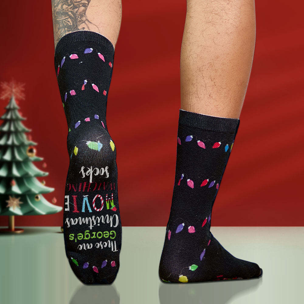 Custom Name Socks Personalized Christmas Light Socks Movies Watching Socks Merry Christmas - PhotoBoxer
