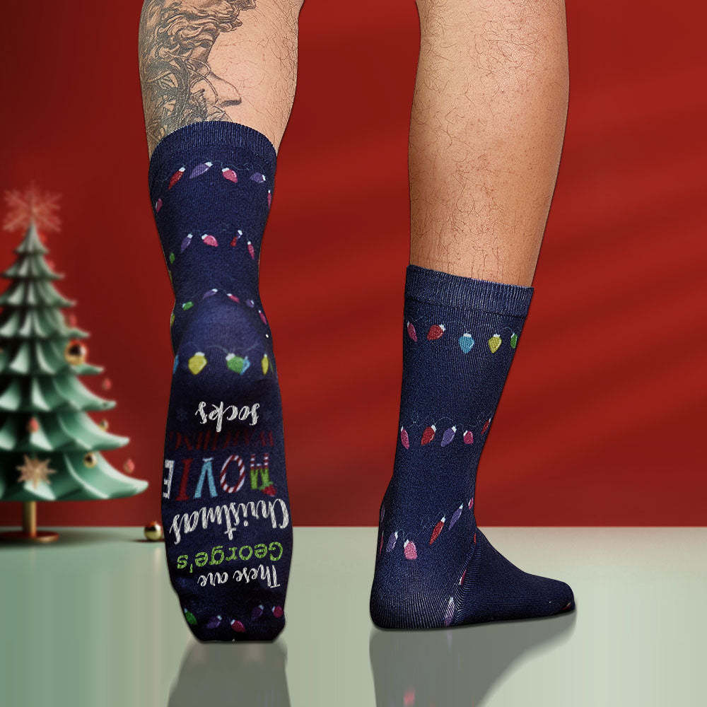 Custom Name Socks Personalized Christmas Light Socks Movies Watching Socks Merry Christmas - PhotoBoxer
