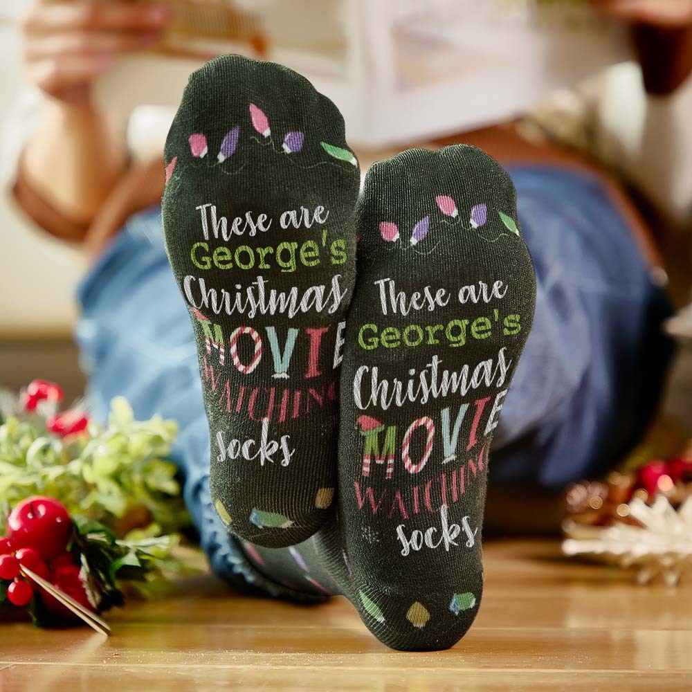 Custom Name Socks Personalized Christmas Light Socks Movies Watching Socks Merry Christmas - PhotoBoxer