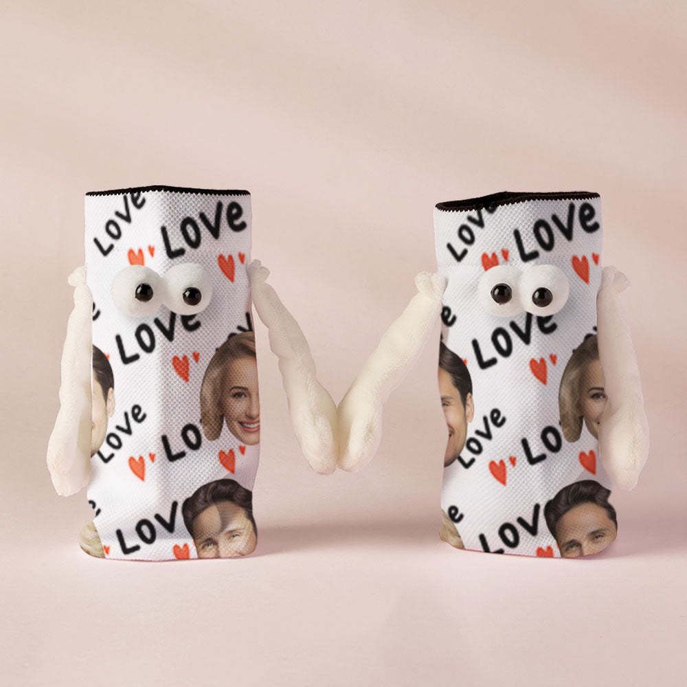 Custom Face Socks Funny Doll Mid Tube Socks Magnetic Holding Hands Socks Love Valentine's Day Gifts - PhotoBoxer