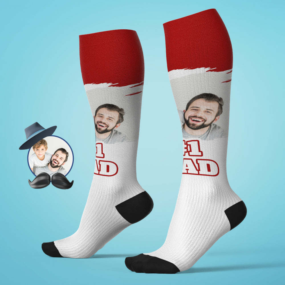 Custom #1 DAD Knee High Socks Personalized Compression Father's Day Tournament Sport Team Baseball Softball Soccer - PhotoBoxer
