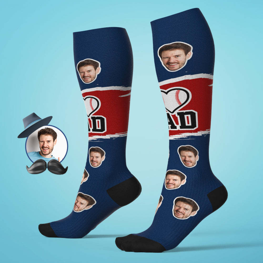 Custom I Heart Dad Knee High Socks Personalized Compression Father's Day Tournament Sport Team Baseball Softball Soccer - PhotoBoxer