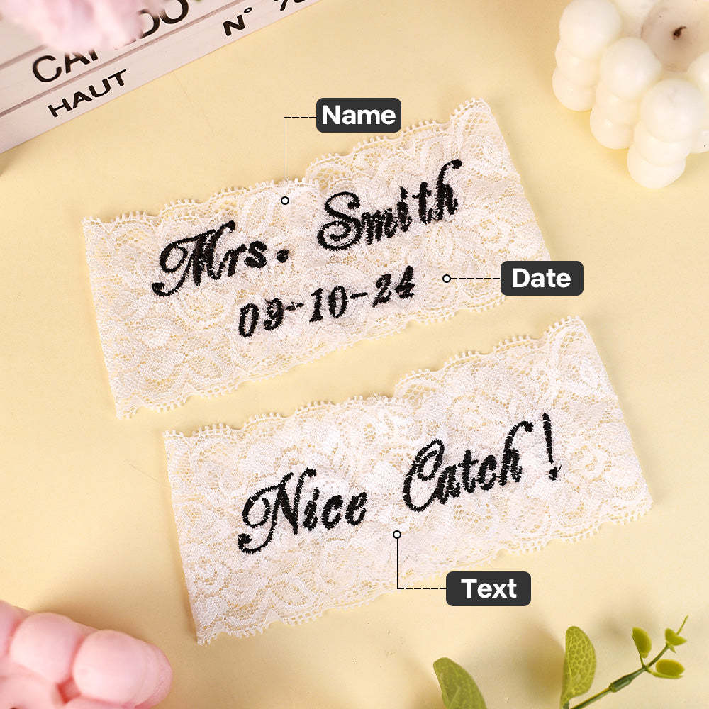 Personalized Wedding Garters Embroidered Bride Keepsake Gift for Bride - PhotoBoxer
