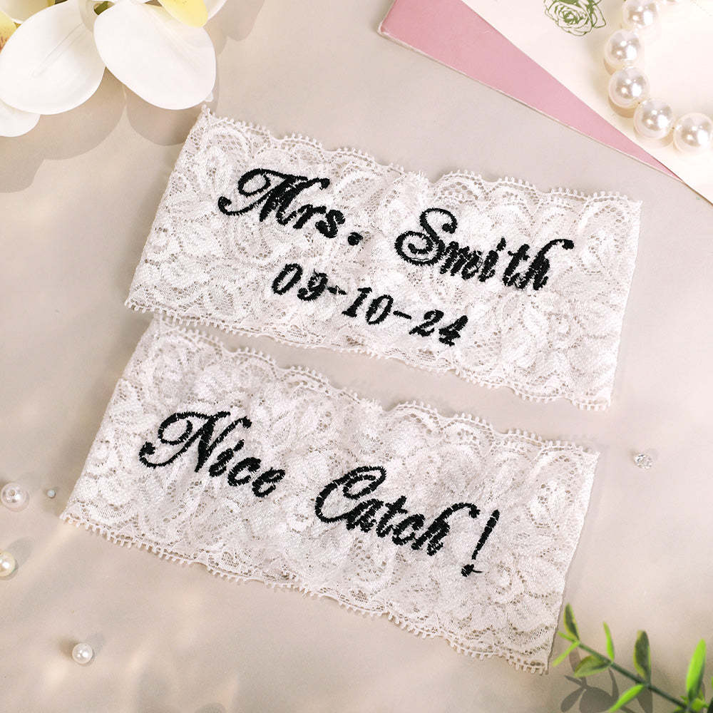 Personalized Wedding Garters Embroidered Bride Keepsake Gift for Bride - PhotoBoxer