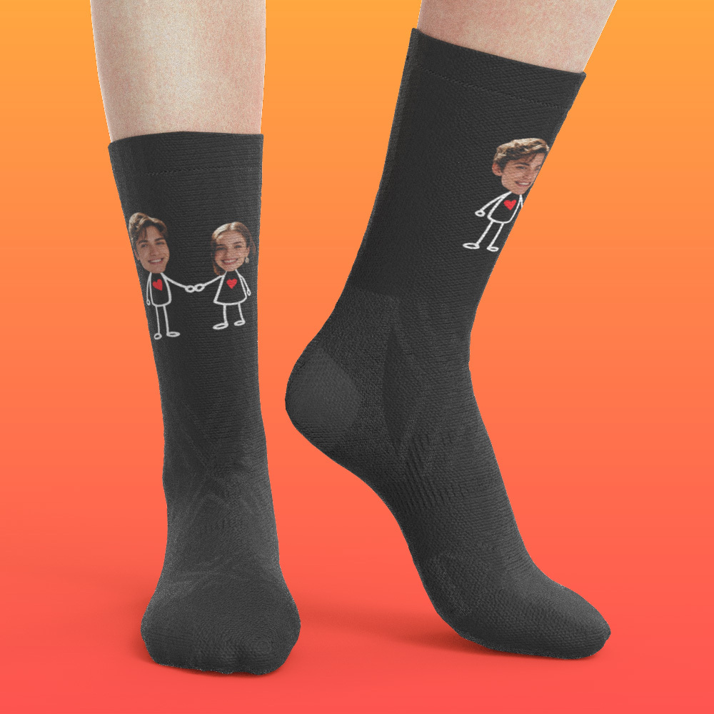 Custom Couple Photo Sock, Personalized Face Sock, Gift For Boyfriend, Best Valentine's Day Gift - PhotoBoxer