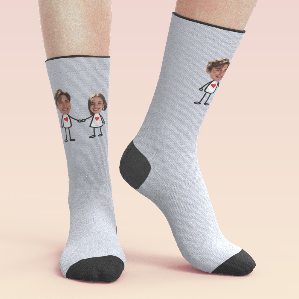 Custom Couple Photo Sock, Personalized Face Sock, Gift For Boyfriend, Best Valentine's Day Gift - PhotoBoxer