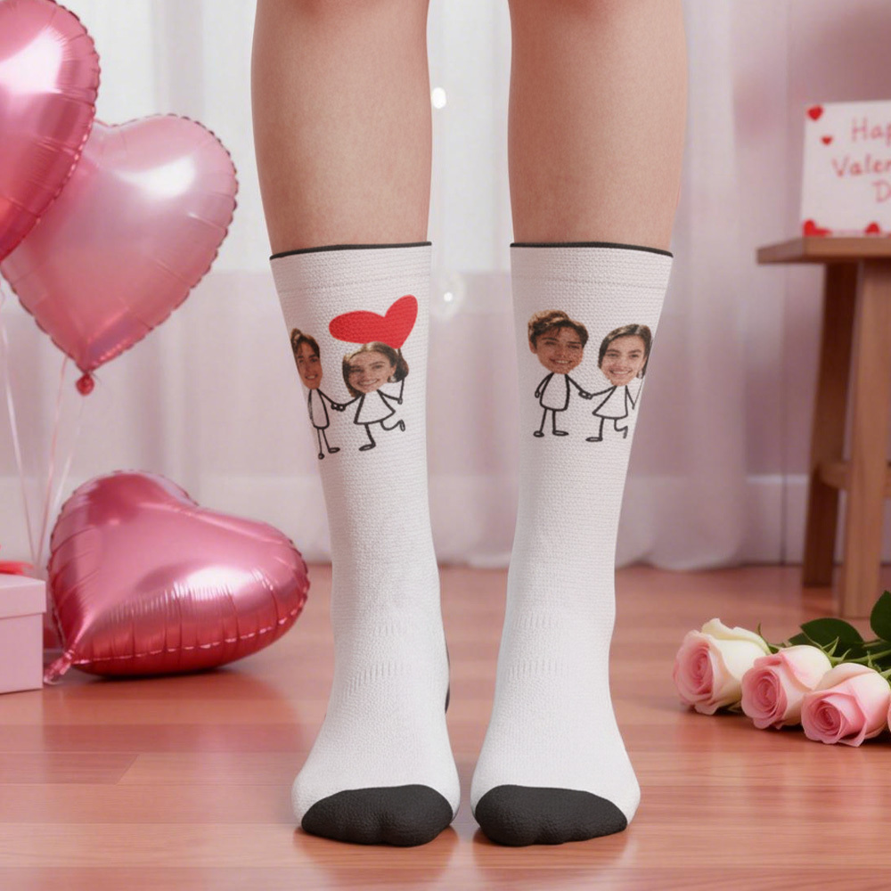 Custom Couple Photo Sock, Personalized Face Sock, Gift For Boyfriend, Best Valentine's Day Gift - PhotoBoxer