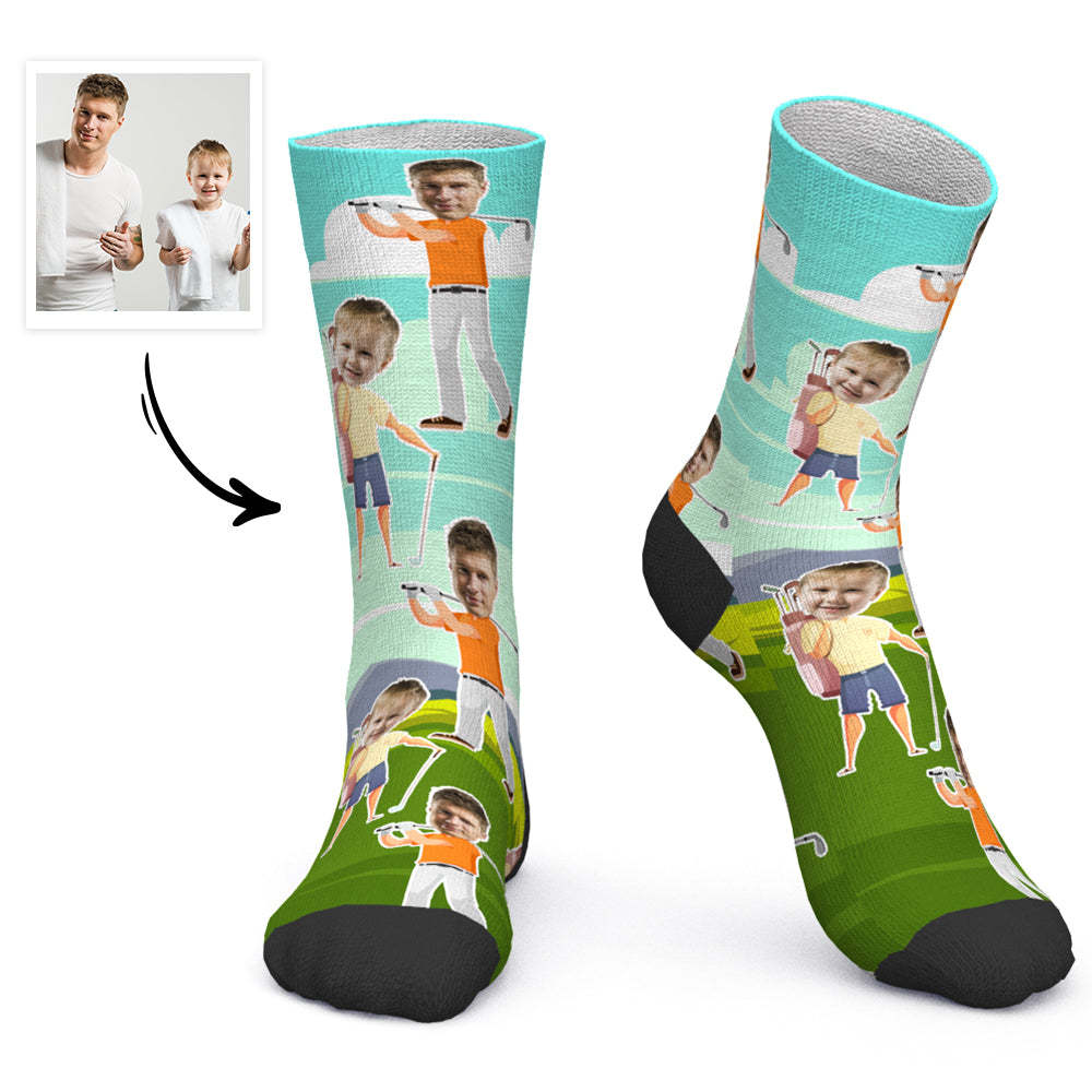 Father's Day Gift Custom Socks Personalized Photo Socks Playing Golf with Dad - PhotoBoxer