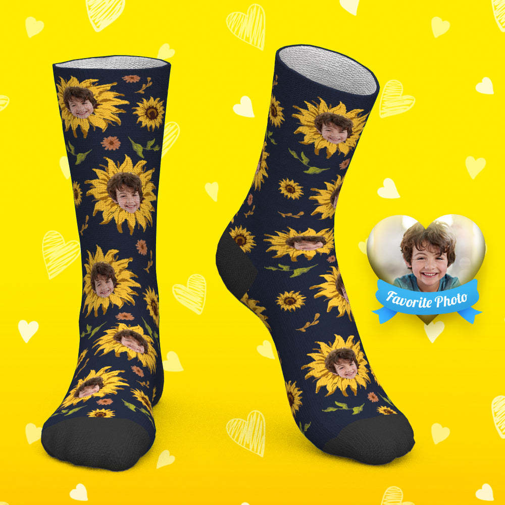 Custom Socks Personalized Photo Socks Sunflower Face Socks - PhotoBoxer
