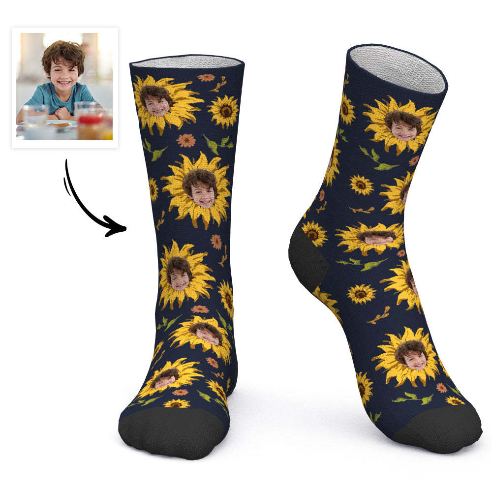 Custom Socks Personalized Photo Socks Sunflower Face Socks - PhotoBoxer