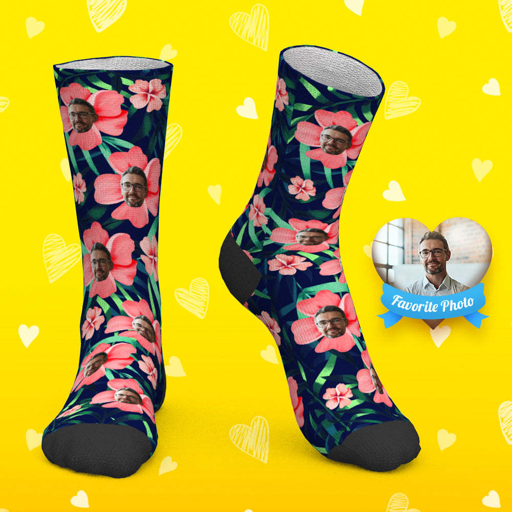 Custom Socks Personalized Photo Socks Hawaiian Socks Flowers Socks - PhotoBoxer