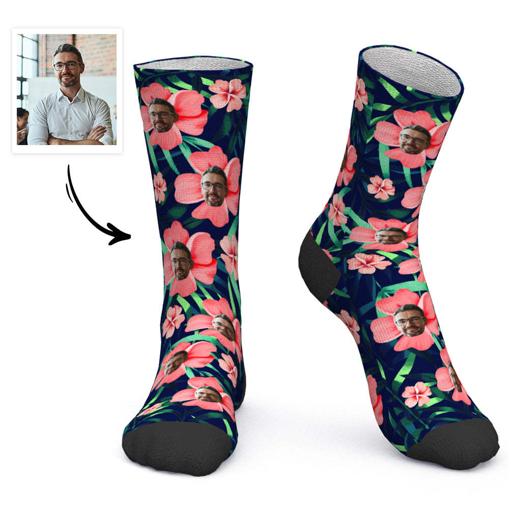 Custom Socks Personalized Photo Socks Hawaiian Socks Flowers Socks - PhotoBoxer