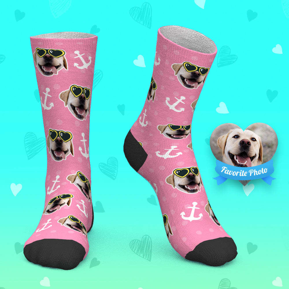 Custom Socks Personalized Photo Socks Dog Socks Pink Face Socks - PhotoBoxer