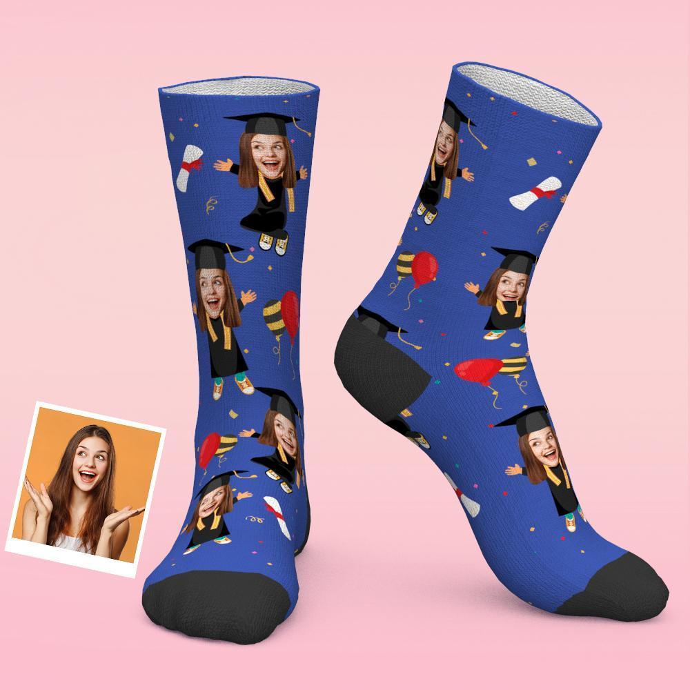 Custom Face Bachelor Gown Socks Personalized Graduation Gift - PhotoBoxer