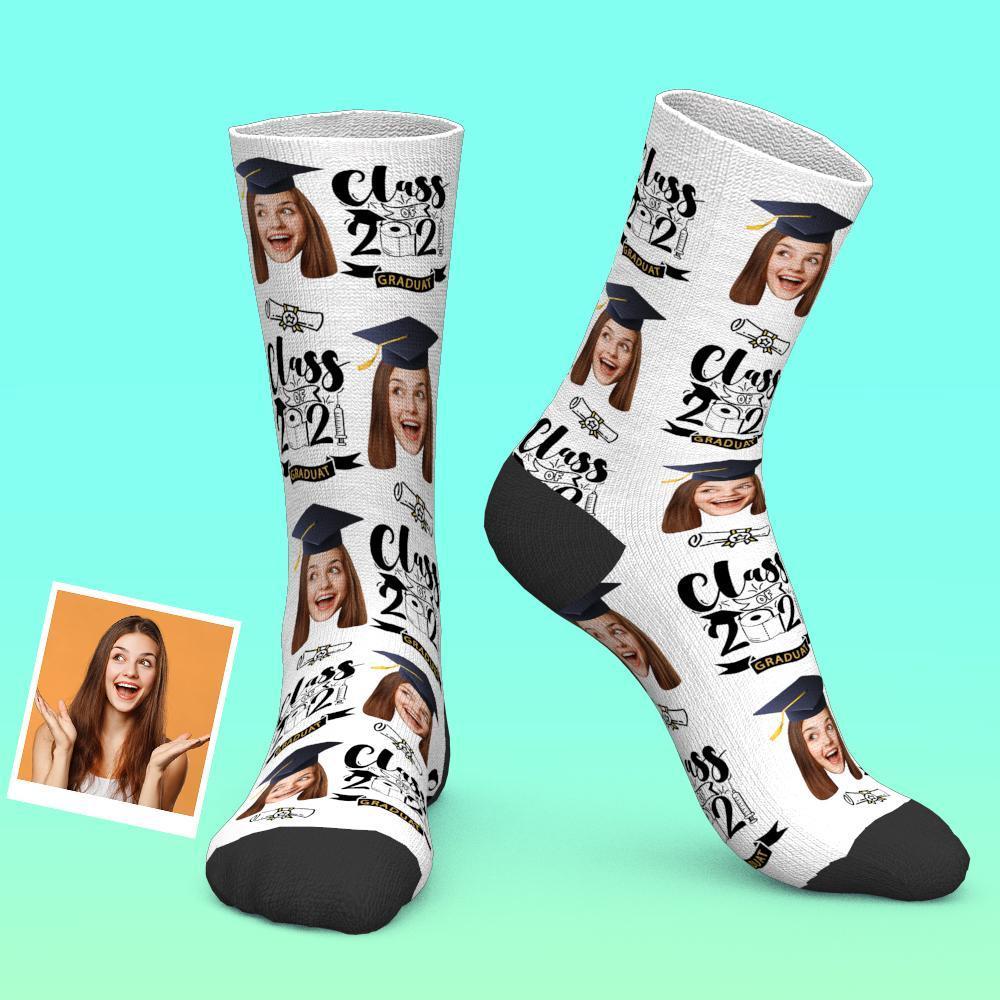 Custom Face Socks Funny Graduation Gift Class of 2021 - PhotoBoxer