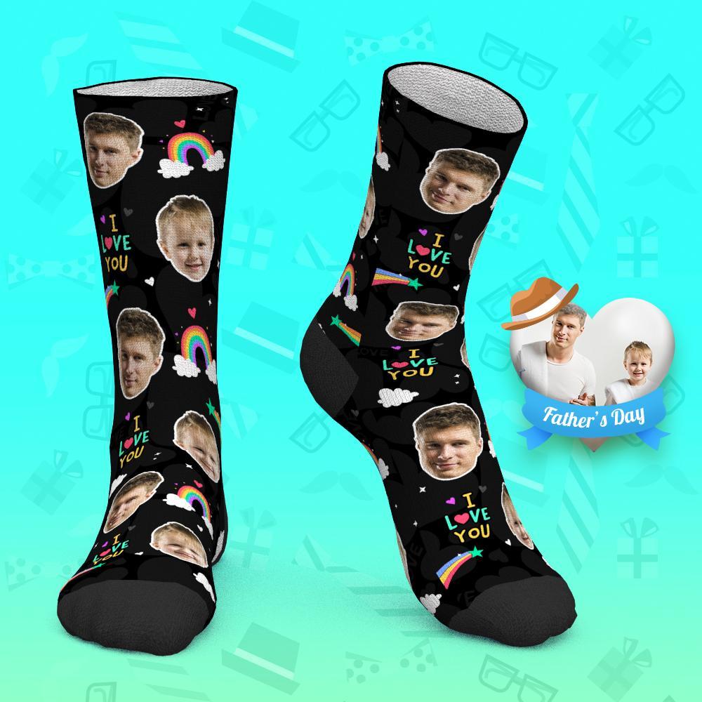 Father's Day Gift - Custom Face Socks Rainbow Socks I Love You Dad - PhotoBoxer