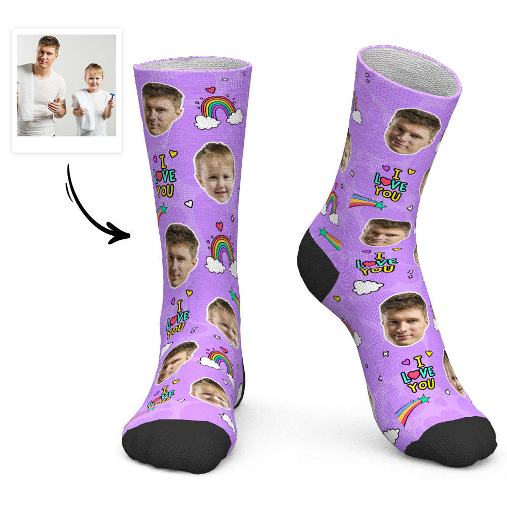 Father's Day Gift - Custom Face Socks Rainbow Socks I Love You Dad - PhotoBoxer