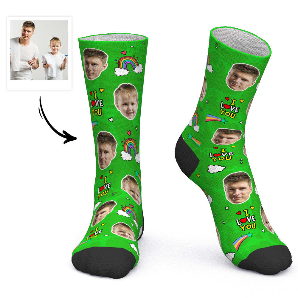 Father's Day Gift - Custom Face Socks Rainbow Socks I Love You Dad - PhotoBoxer