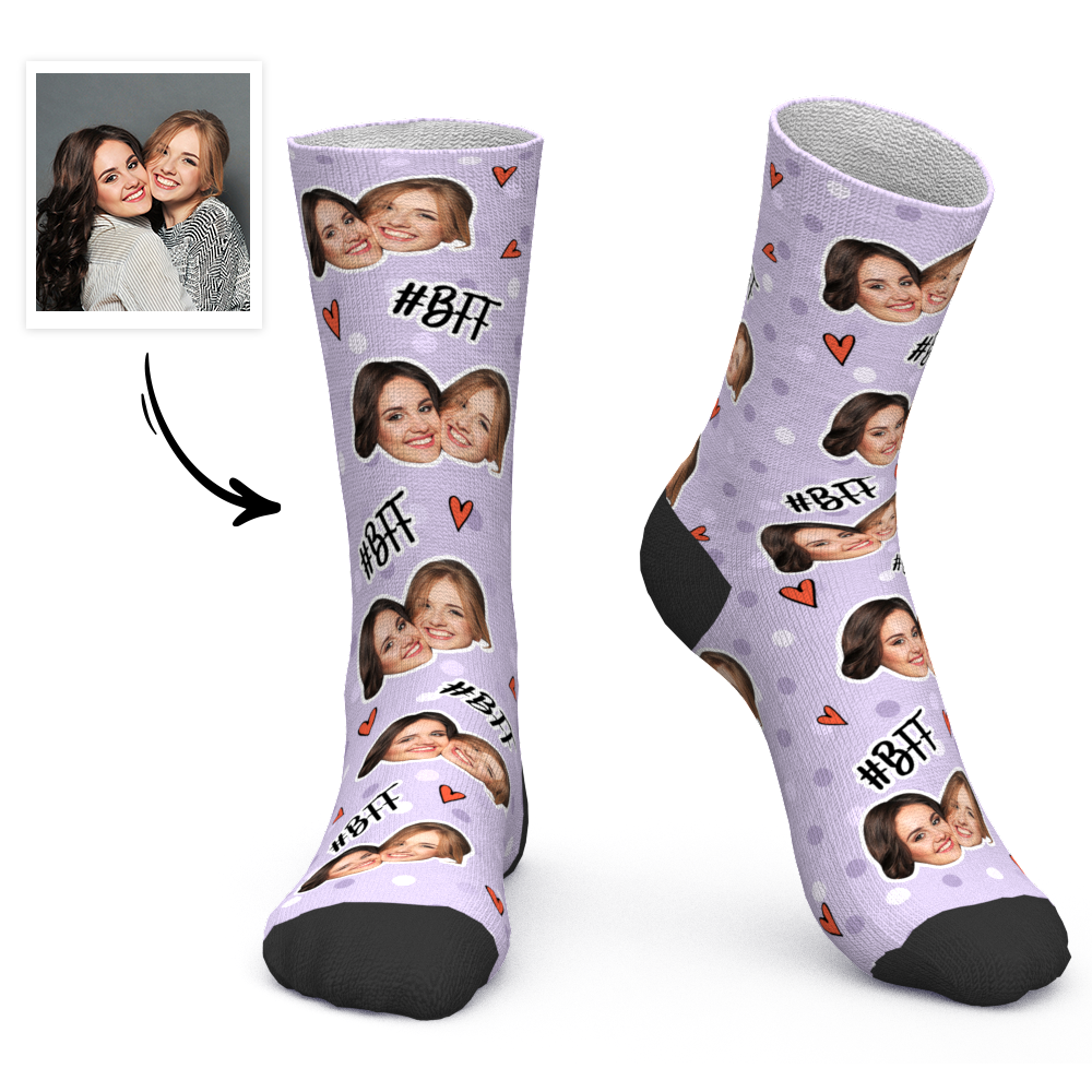 Custom Socks Personalized Photo Socks BFF Socks Best Friend Forever - PhotoBoxer