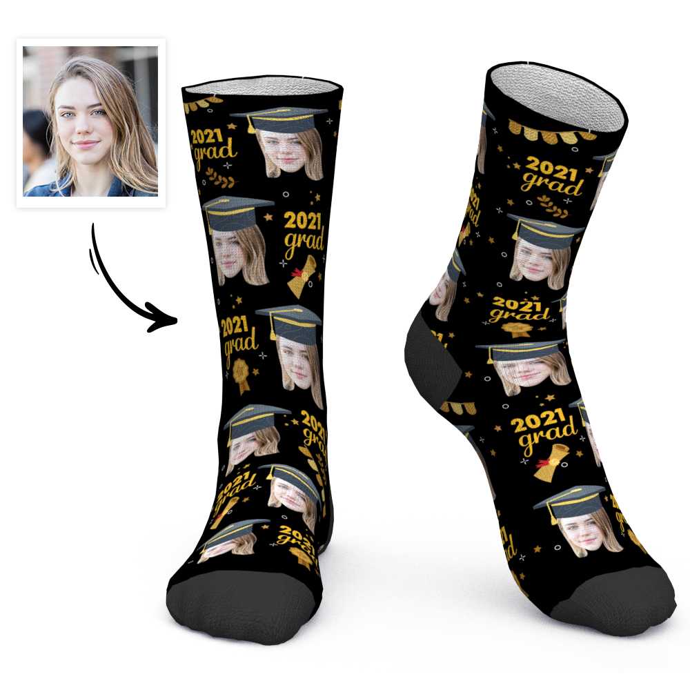 Custom Socks Personalized Photo Socks Gift Graduation Gift Class of 2021 - PhotoBoxer