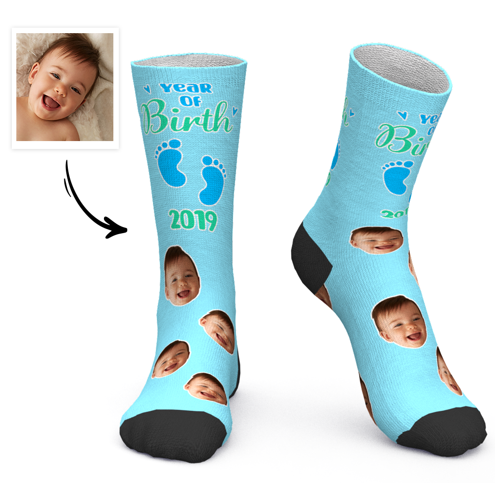 Custom Face Socks Personalized Photo Socks Birthday Socks Year of Birth - PhotoBoxer