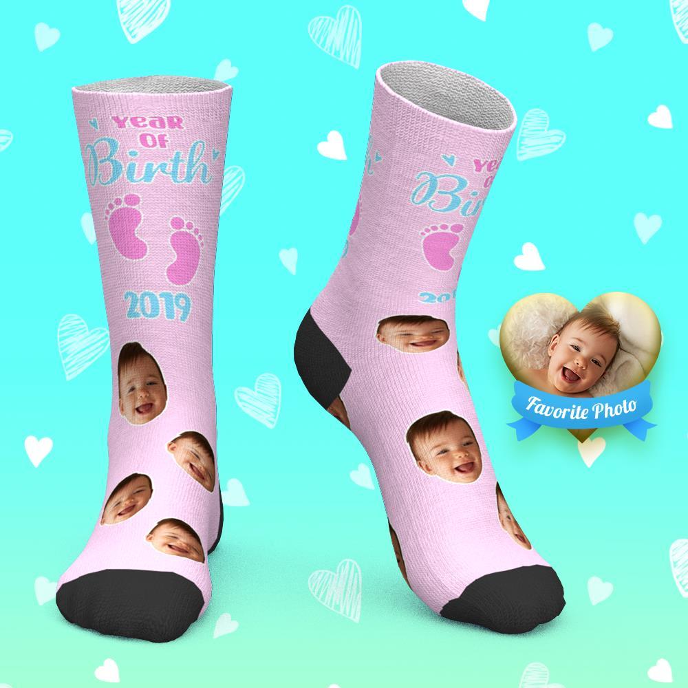 Custom Face Socks Personalized Photo Socks Birthday Socks Year of Birth - PhotoBoxer