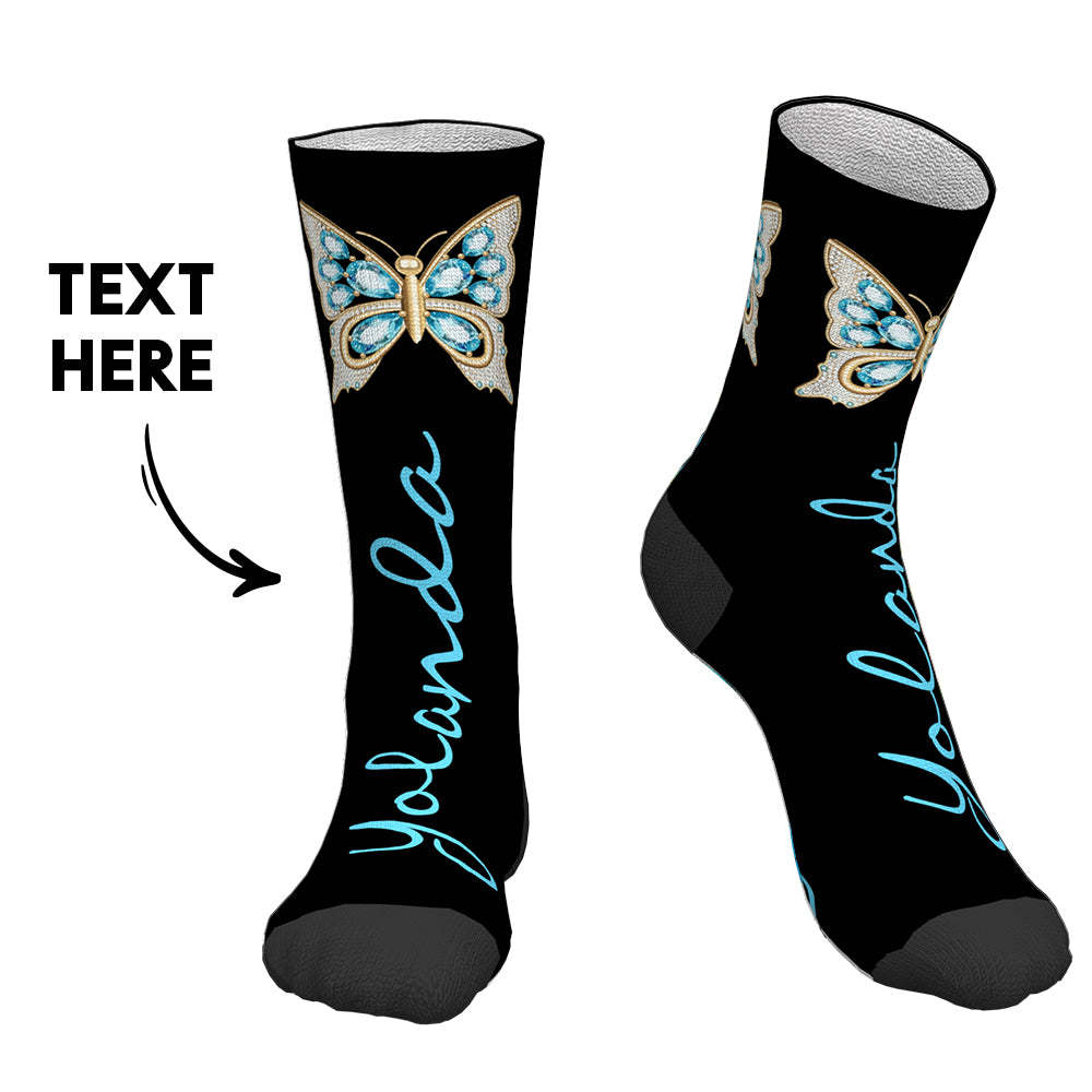 Custom Socks with Text Personalized Name Socks Gift - Butterfly - PhotoBoxer