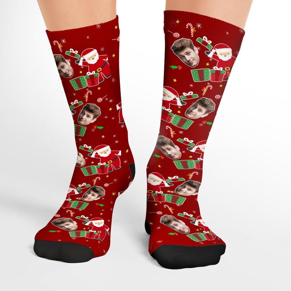 Custom Photo Socks Christmas Funny Face Socks Christmas Surprise Gift - Black&Red - PhotoBoxer