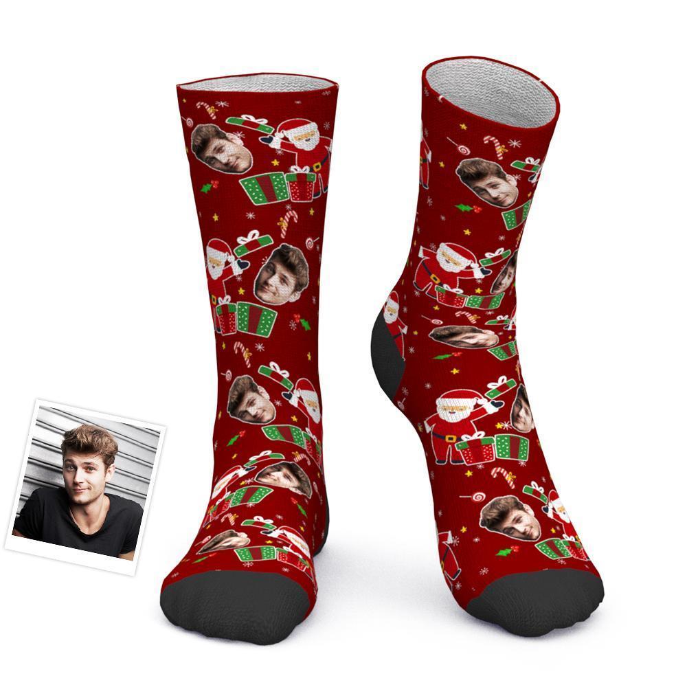 Custom Photo Socks Christmas Funny Face Socks Christmas Surprise Gift - Black&Red - PhotoBoxer