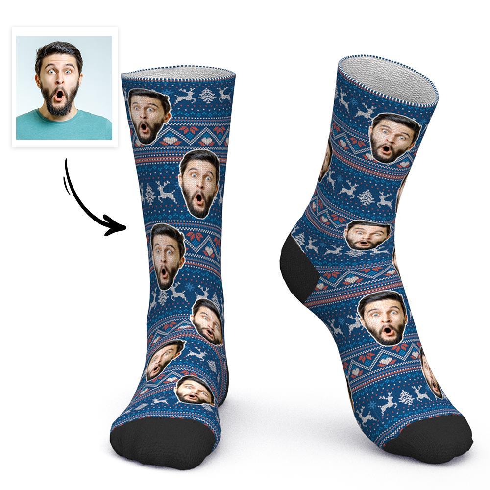 Custom Socks Personalized Photo Socks Christmas Socks Gift Santa Socks - Cute Elk - PhotoBoxer