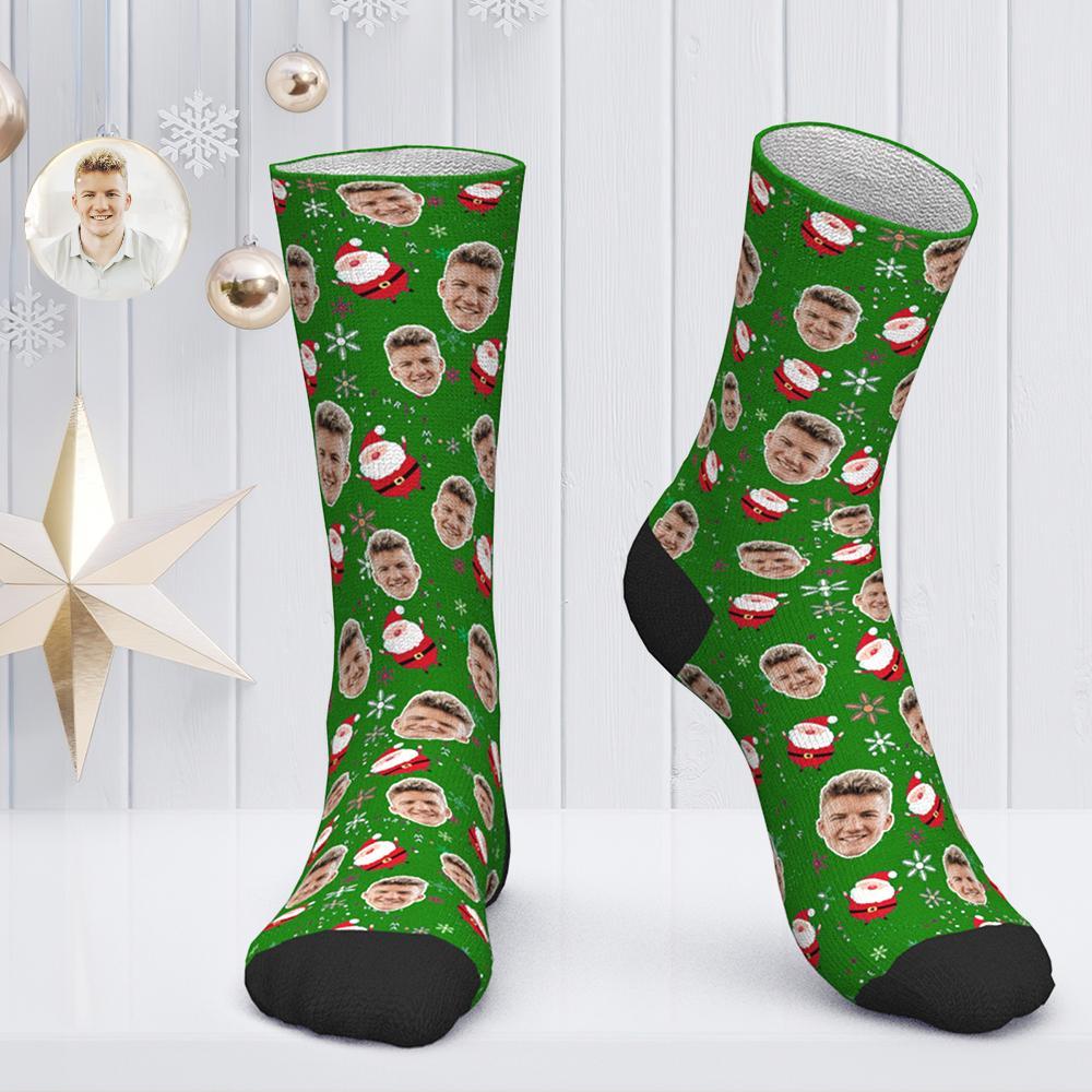 Custom Face Socks Personalized Photo Socks Christmas Gift Santa Socks - Cut Santa Claus and Snow - PhotoBoxer